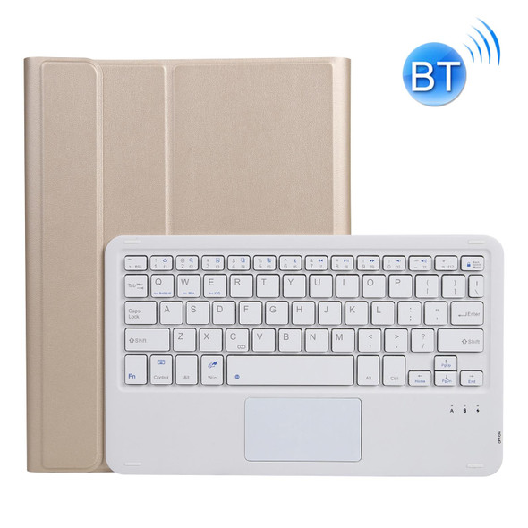 A102B-A Lambskin Texture Square Keycap Bluetooth Keyboard Leatherette Case with Touch Control - iPad Pro 10.5 inch / 10.2 2021 & 2020 & 2019 / Air 3(Gold)