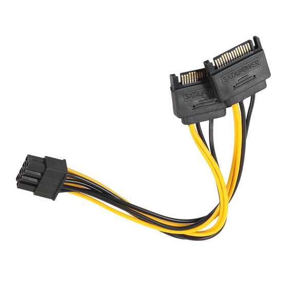 0.2m Full Copper GPU Graphics Card 8 Pin Female To Double 15 Pin SATA Computer Motherboard Power Transfer Line(Black and Yellow Line)