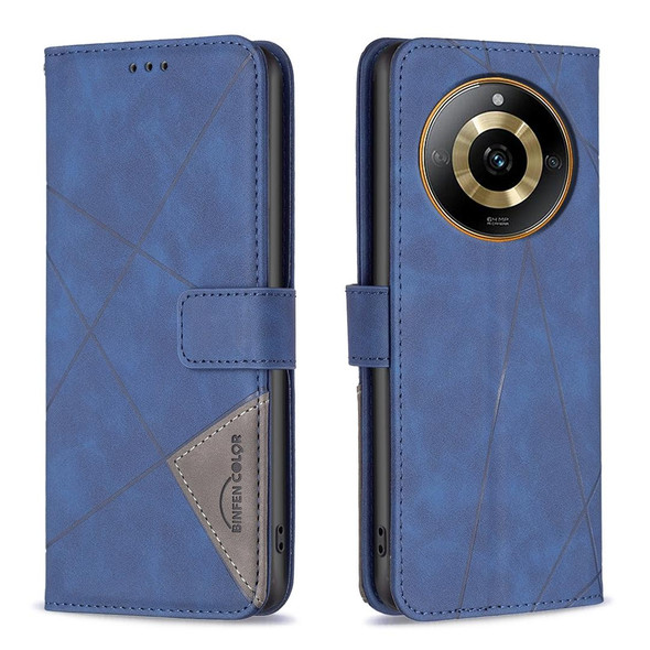 For  Realme 11 4G Magnetic Buckle Rhombus Texture Leatherette Phone Case(Blue)
