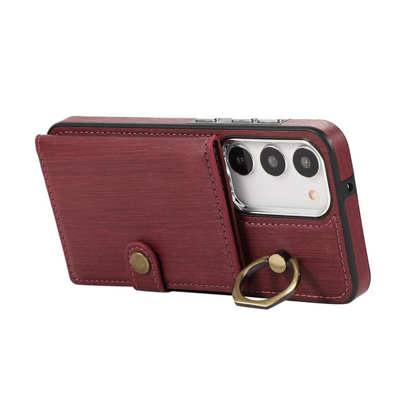 For Samsung Galaxy Galaxy S22+ 5G Brushed Texture Wallet Ring Holder Phone Case(Dark Red)