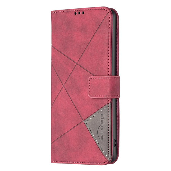 For  Realme 11 4G Magnetic Buckle Rhombus Texture Leatherette Phone Case(Red)