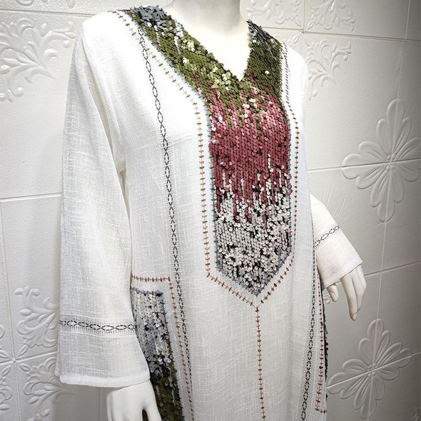 Women Sequin Embroidered Robe Dress (Color:White Size:L)