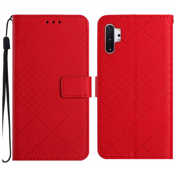 For Samsung Galaxy Note10+ Rhombic Grid Texture Leatherette Phone Case(Red)