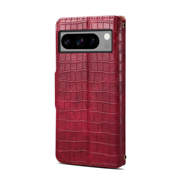 For Google Pixel 7a Denior Crocodile Texture Oil Edge Leatherette Phone Case(Rose Red)