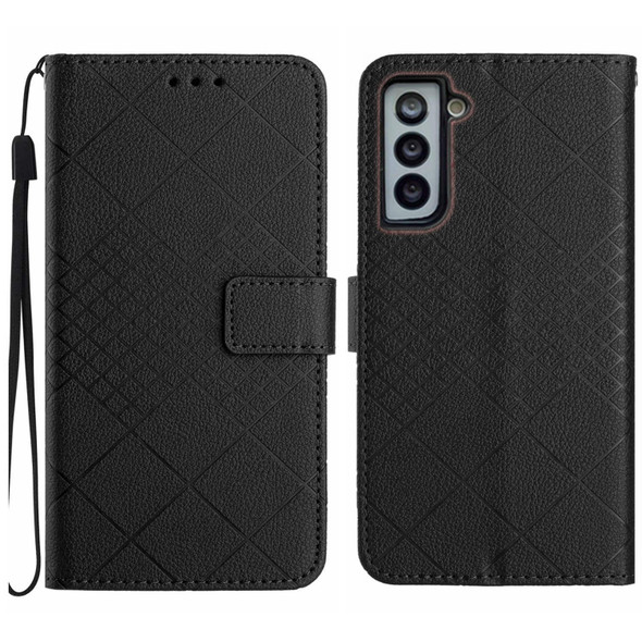 For Samsung Galaxy S21+ 5G Rhombic Grid Texture Leatherette Phone Case(Black)