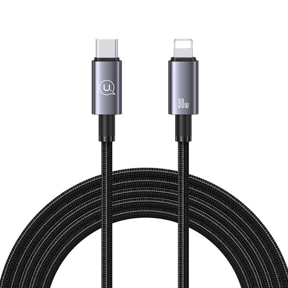 USAMS US-SJ665 Type-C To 8 Pin 30W Fast Charge Data Cable, Length: 2m(Black)