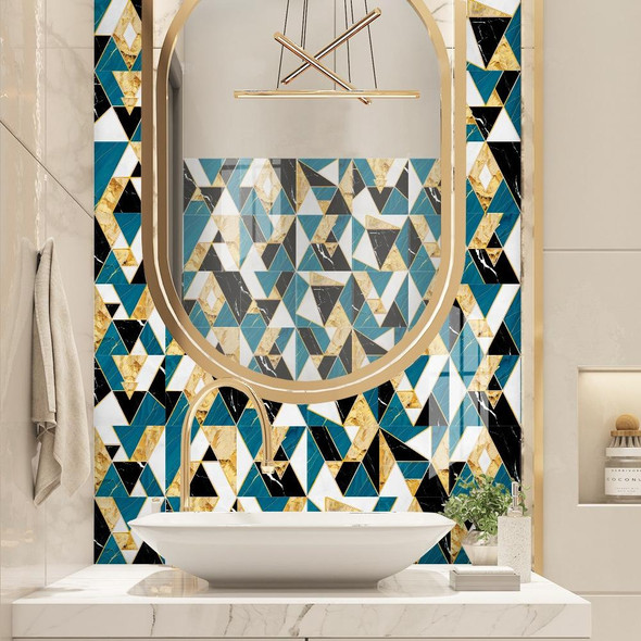 2 Sets Geometric Pattern Staircase Wall Tile Sticker Kitchen Stove Water And Oil Proof Stickers, Specification: S: 10x10cm(HT-017 Gold Blue)