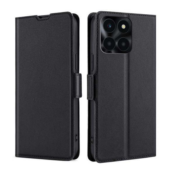 For Honor X6a 4G Ultra-thin Voltage Side Buckle Horizontal Flip Leatherette Phone Case(Black)