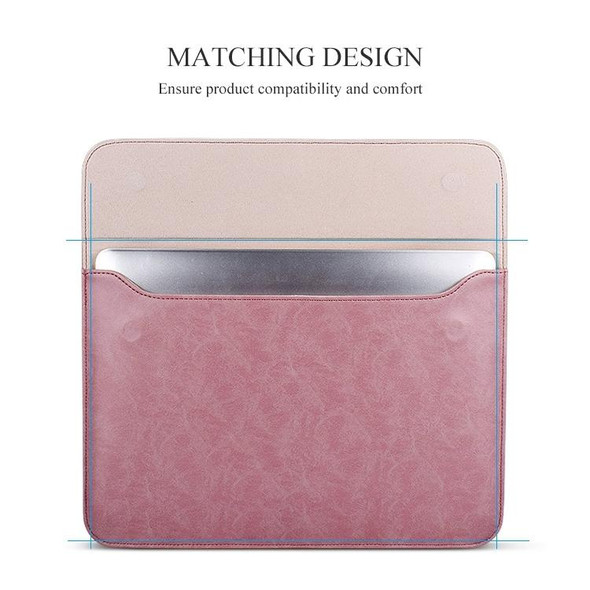 PU01S PU Leather Horizontal Invisible Magnetic Buckle Laptop Inner Bag for 14.1 inch laptops, with Small Bag (Pink)