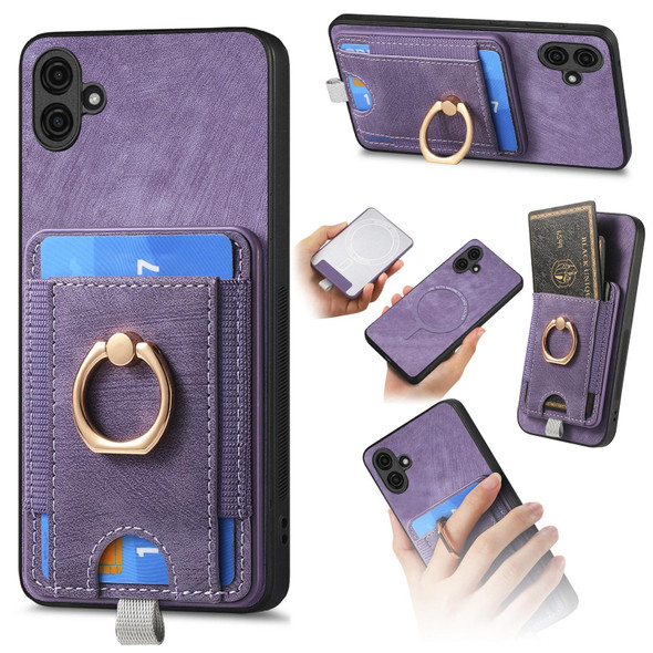 For Samsung Galaxy A04e Retro Splitable Magnetic Card Bag Leatherette Phone Case(Purple)