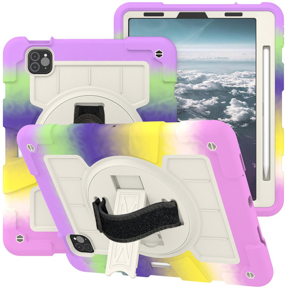 For iPad Air 2020 / 2022 10.9 Silicone Hybrid PC Shockproof Tablet Case with Shoulder Strap(Colorful Purple)