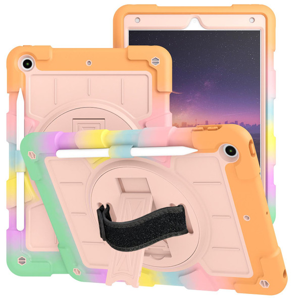 For iPad 10.2 2021 / 2020 / 2019 Silicone Hybrid PC Shockproof Tablet Case with Shoulder Strap(Colorful Gold)