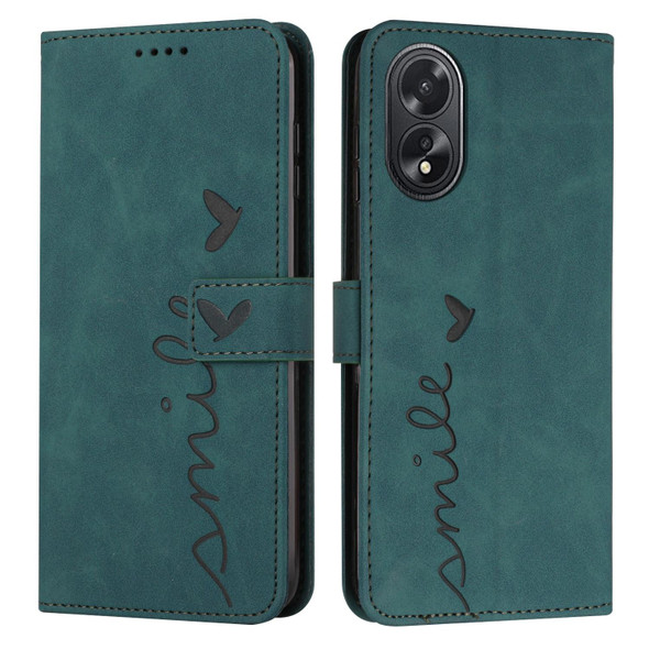 For OPPO A38 / Oppo A18 Skin Feel Heart Embossed Leatherette Phone Case with Long Lanyard(Green)