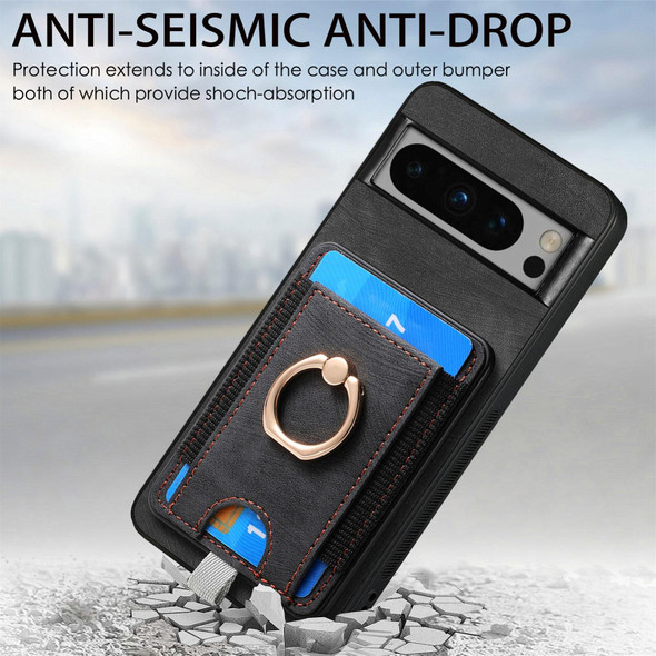 For Google Pixel 6 Pro Retro Splitable Magnetic Card Bag Leatherette Phone Case(Black)