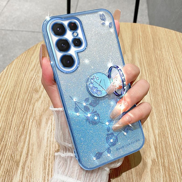 For Samsung Galaxy S24 Ultra 5G Gradient Glitter Immortal Flower Ring All-inclusive Phone Case(Blue)