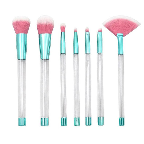 7-In-1  Crystal Makeup Brush Set With Empty Handle Cosmetics Sand Brushes(NO.1 Green+Rose Red)