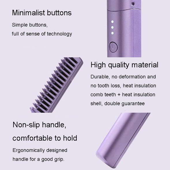 2 In 1 Portable USB Rechargeable Hair Curler Dual Usage Hair Straightening Comb(Purple)