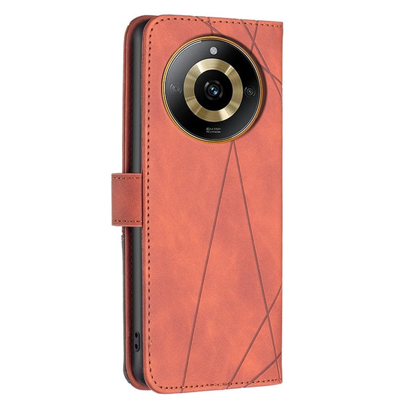 For  Realme 11 4G Magnetic Buckle Rhombus Texture Leatherette Phone Case(Brown)