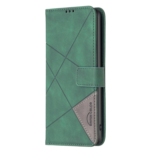 For  Realme 11 4G Magnetic Buckle Rhombus Texture Leatherette Phone Case(Green)