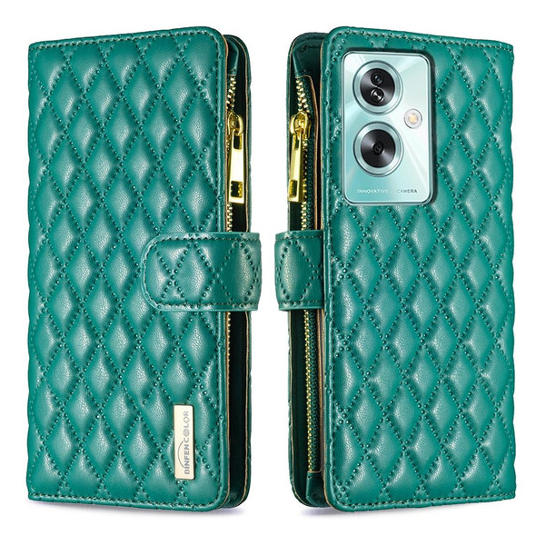 For OPPO A79 5G Diamond Lattice Zipper Wallet Leatherette Flip Phone Case(Green)