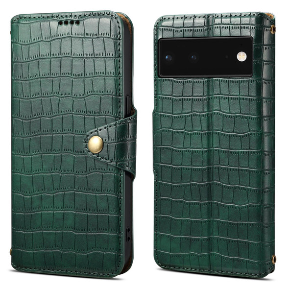 For Google Pixel 6 Denior Crocodile Texture Oil Edge Leatherette Phone Case(Green)