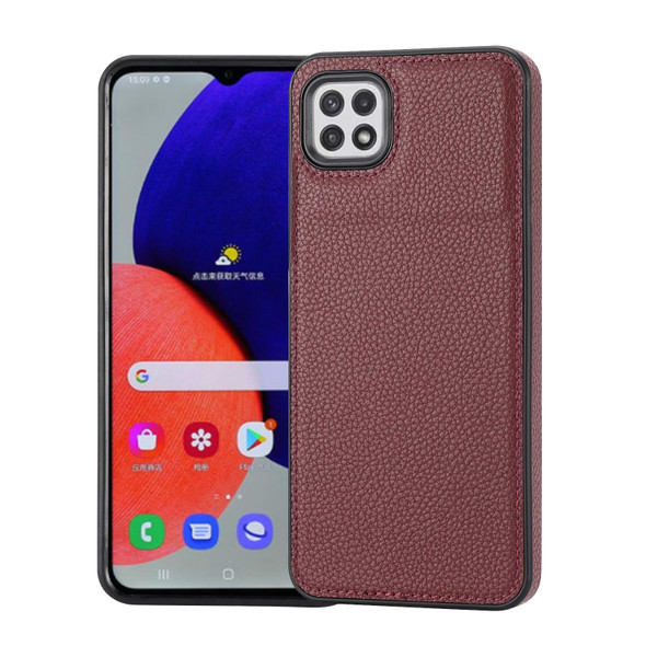 For Samsung Galaxy A22 5G Litchi Pattern Stitched Side-mounted Phone Case(Dark Red)