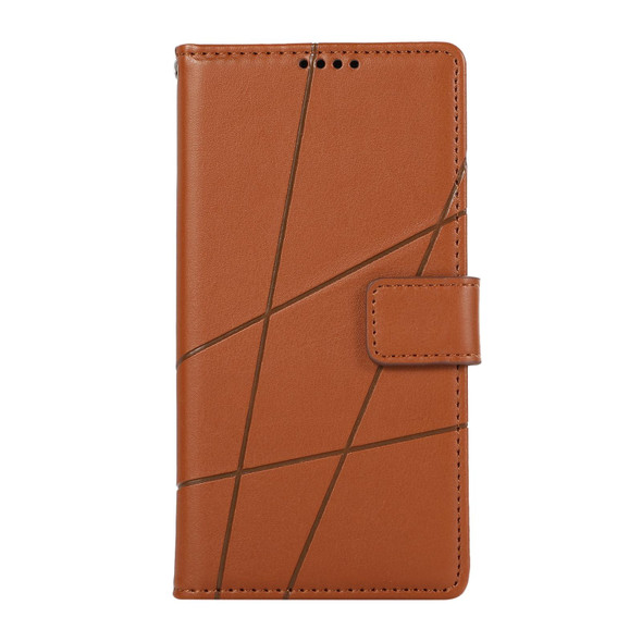 For Realme C12 PU Genuine Leatherette Texture Embossed Line Phone Case(Brown)