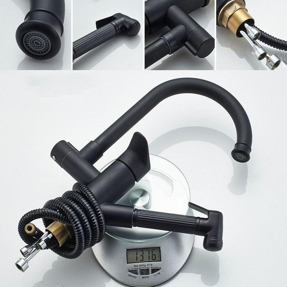 Kitchen Pull-Out Double Faucet Water Table Hot And Cold Water Faucet, Specification: Wheel Bending Pull