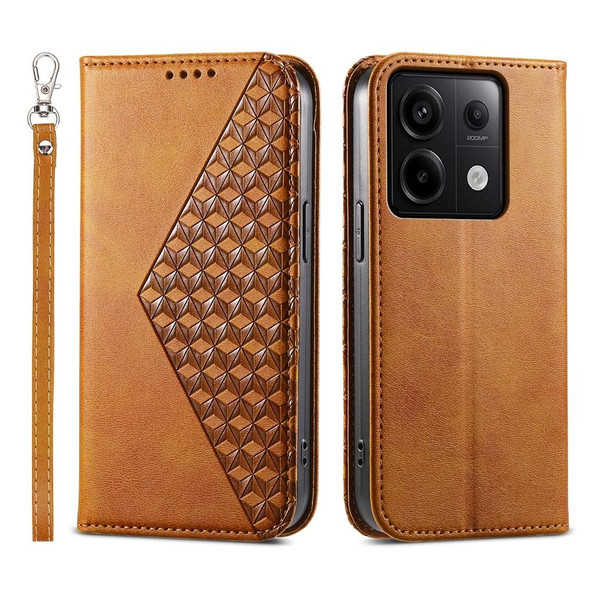 For Xiaomi Redmi Note 13 Pro Cubic Grid Calf Texture Magnetic Leather Phone Case(Yellow)