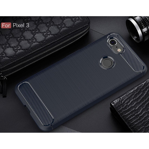 Brushed Texture Carbon Fiber Shockproof TPU Case for Google Pixel 3(Navy Blue)