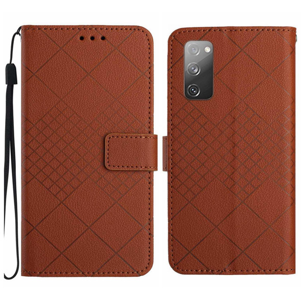 For Samsung Galaxy S20 FE 4G / 5G / 2022 Rhombic Grid Texture Leatherette Phone Case(Brown)