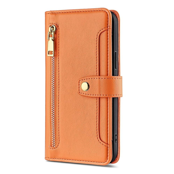 For OPPO Reno10 5G / Reno10 Pro 5G Global Lite Sheep Texture Cross-body Zipper Wallet Leatherette Phone Case(Orange)