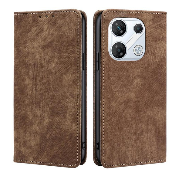 For For Infinix GT 10 Pro 5G RFID Anti-theft Brush Magnetic Leatherette Phone Case(Brown)