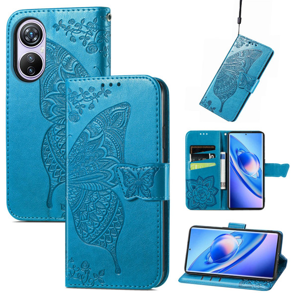 For Blackview A200 Pro Butterfly Love Flower Embossed Leatherette Phone Case(Blue)