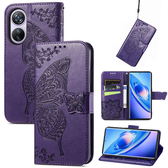 For Blackview A200 Pro Butterfly Love Flower Embossed Leatherette Phone Case(Purple)