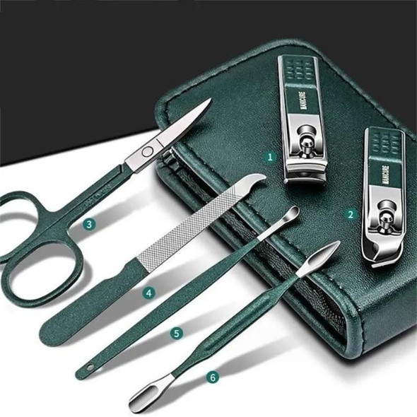 6pcs /Set Portable Nail Clipper Kit Household Nail Clipper Pedicure Tools, Color: Dark Green