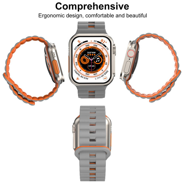 For Apple Watch SE 2022 44mm Reverse Buckle Two Color Magnetic Silicone Watch Band(Black+Orange)