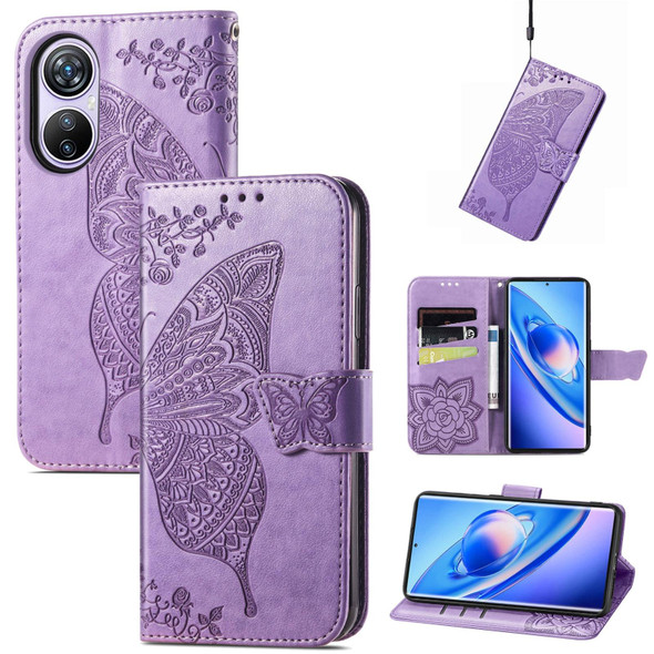 For Blackview A200 Pro Butterfly Love Flower Embossed Leatherette Phone Case(Lavender)