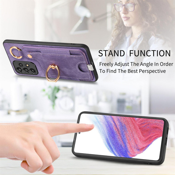 For Samsung Galaxy A25 Retro Skin-feel Ring Card Bag Phone Case with Hang Loop(Purple)