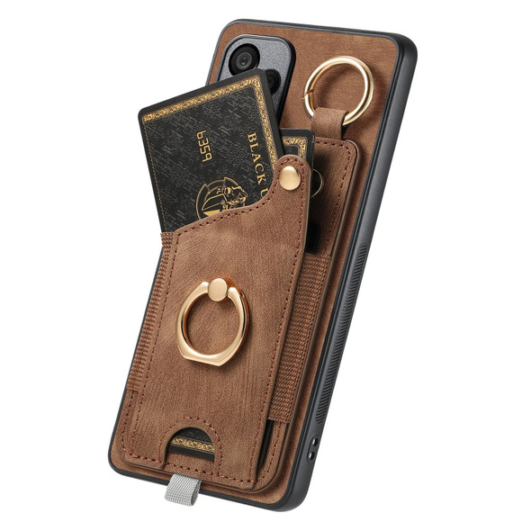 For Samsung Galaxy A25 Retro Skin-feel Ring Card Bag Phone Case with Hang Loop(Brown)