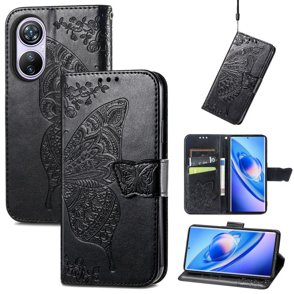 For Blackview A200 Pro Butterfly Love Flower Embossed Leatherette Phone Case(Black)