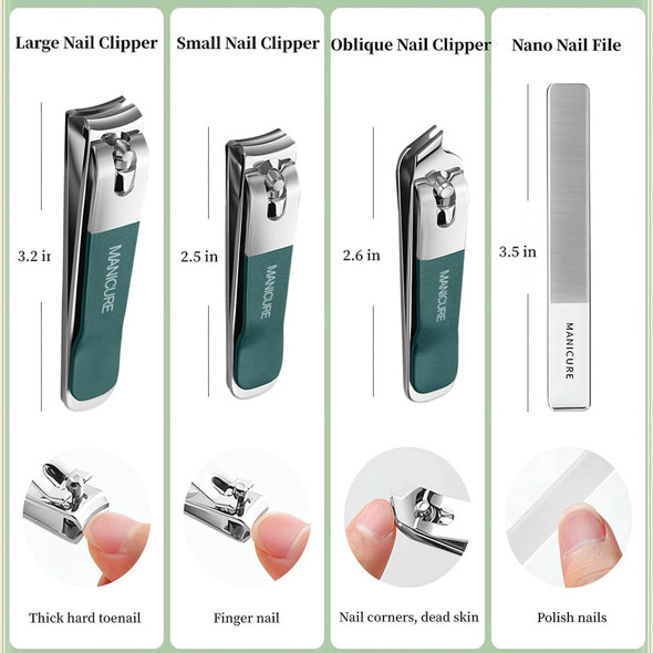 4pcs /Set Stainless Steel Nail Knife Set Household Portable Rotating Bag Nail Cutting Tool, Color: Dark Green