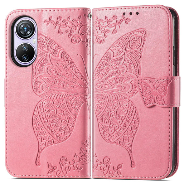 For Blackview A200 Pro Butterfly Love Flower Embossed Leatherette Phone Case(Pink)