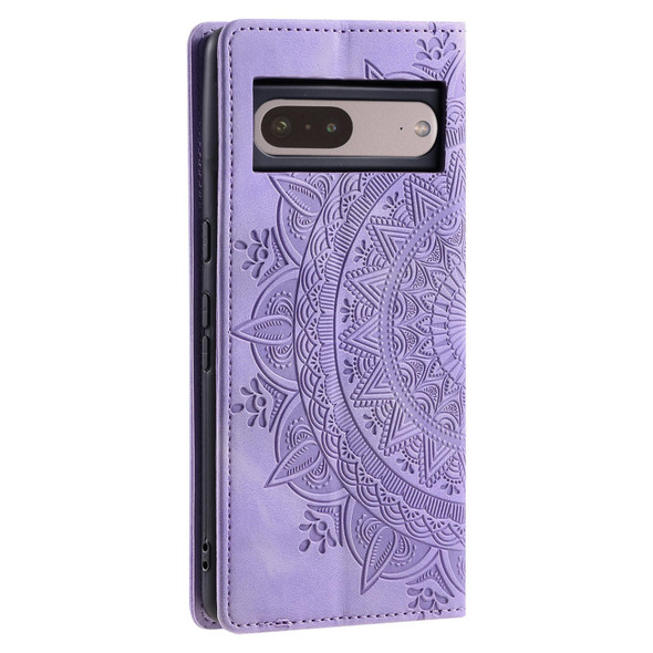 For Google Pixel 7 Totem Embossed Magnetic Leatherette Phone Case(Purple)