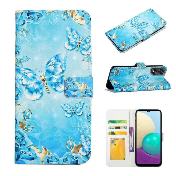 For OPPO A58 Oil Embossed 3D Drawing Leatherette Phone Case(Blue Butterflies)