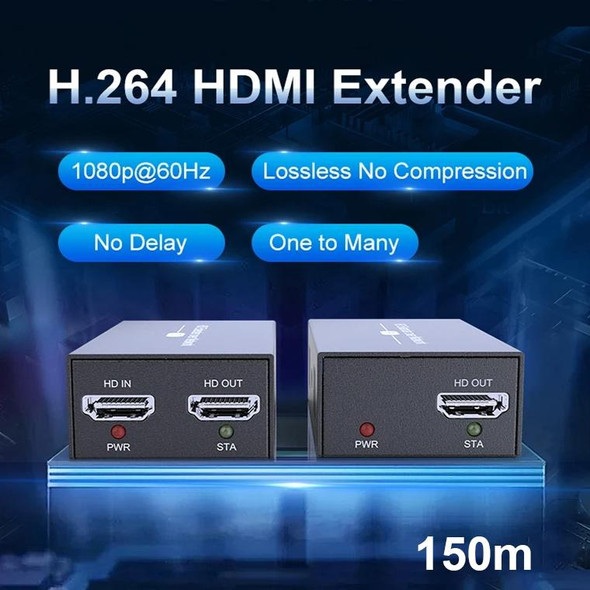 150m Delay-Free 1920x1080P@60Hz HDMI Extender One-To-Many Same-Screen Transmitter, Plug: US Plug