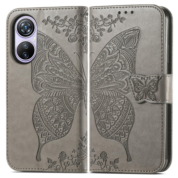 For Blackview A200 Pro Butterfly Love Flower Embossed Leatherette Phone Case(Gray)