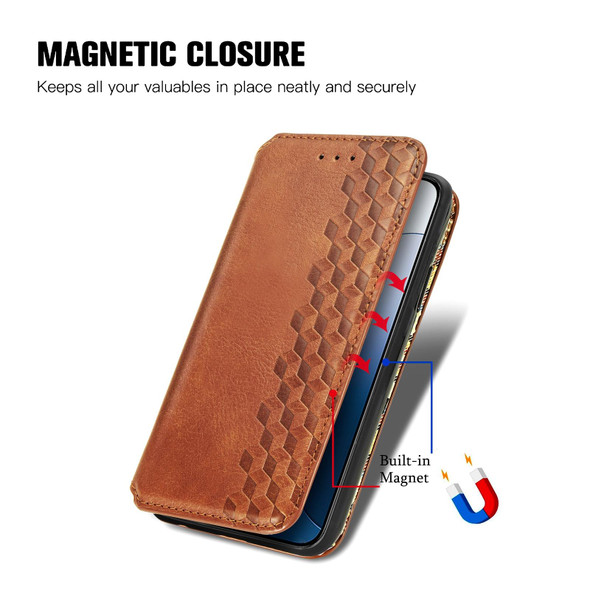 For Xiaomi 14 Cubic Grid Pressed Magnetic Leather Phone Case(Brown)
