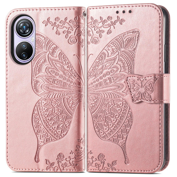 For Blackview A200 Pro Butterfly Love Flower Embossed Leatherette Phone Case(Rose Gold)