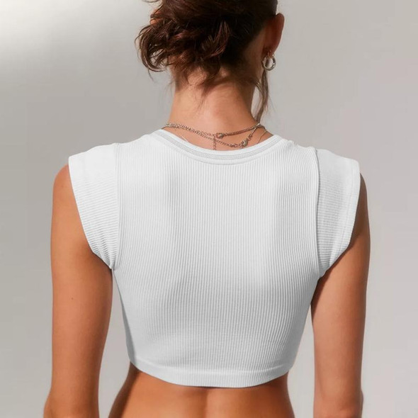 Women Sexy Sleeveless Racer Back Tank Ribbed V Neck Crop Tops, Size: XS(White)